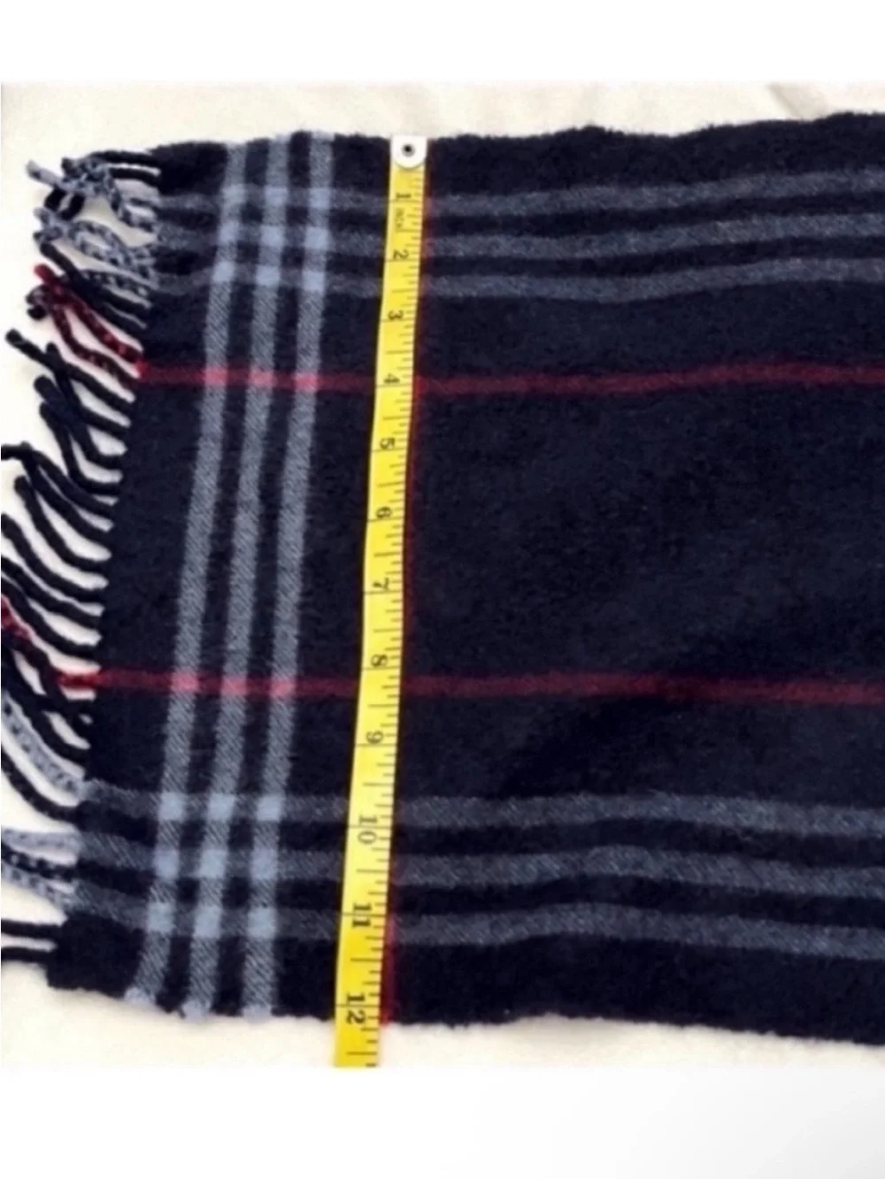 Burberry Men's Navy Plaid Scarf with Red & Gray Stripes
